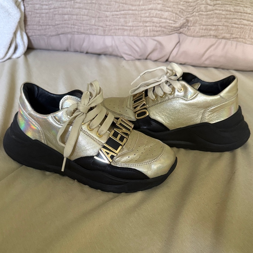 Valentino Women's Metallic Gold Sneakers